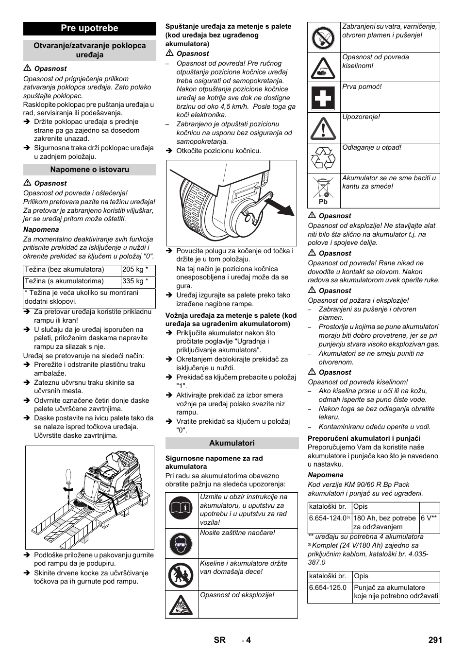 Pre upotrebe | Karcher KM 90-60 R Bp Pack Advanced User Manual | Page 291 / 376