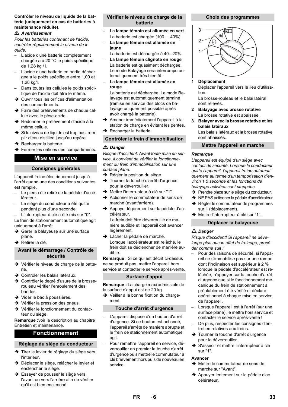 Mise en service, Fonctionnement | Karcher KM 90-60 R Bp Pack Advanced User Manual | Page 33 / 376