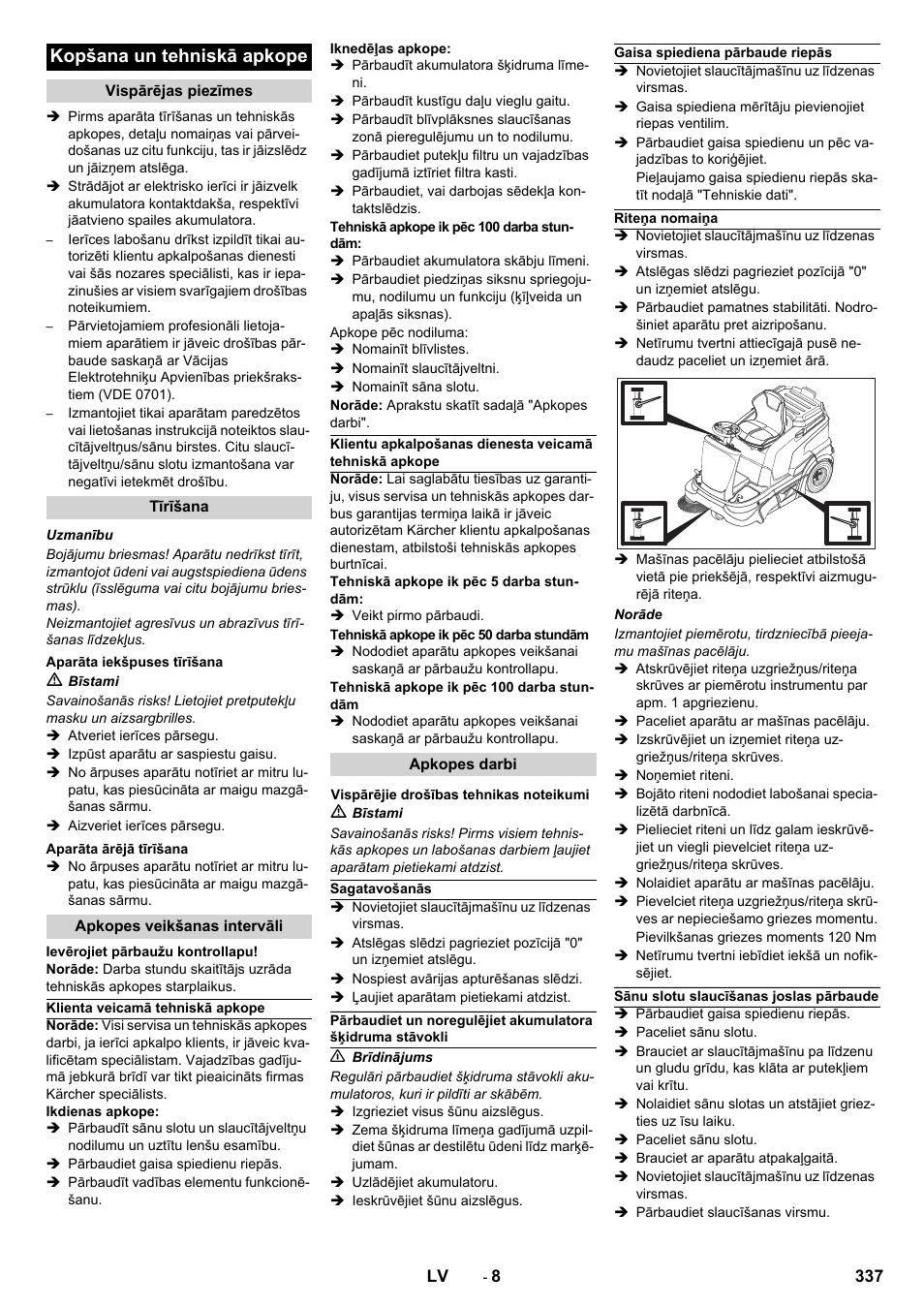 Kopšana un tehniskā apkope | Karcher KM 90-60 R Bp Pack Advanced User Manual | Page 337 / 376