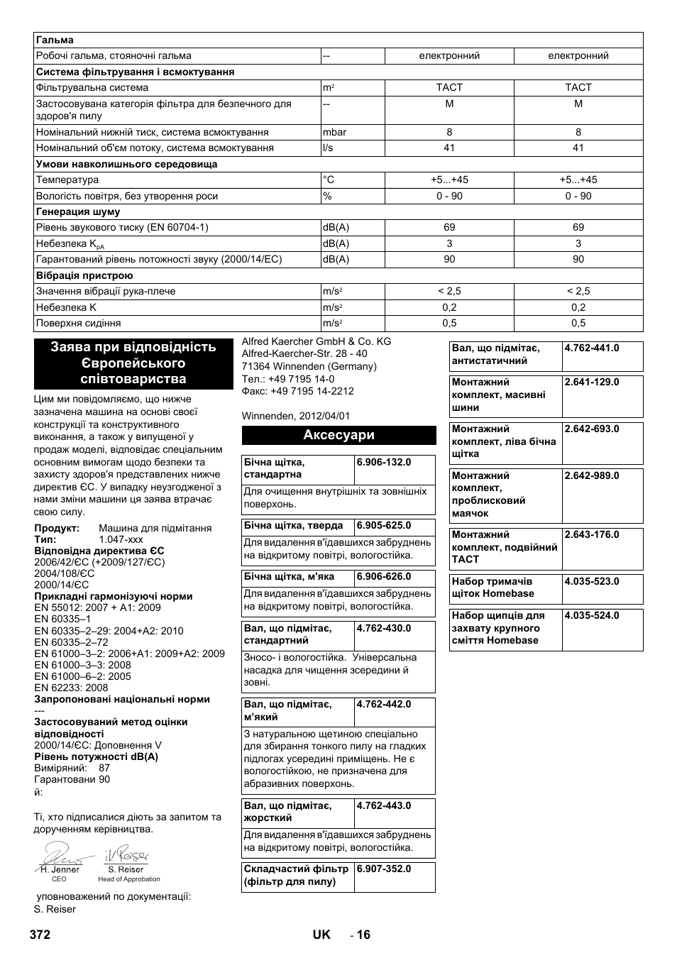 Аксесуари | Karcher KM 90-60 R Bp Pack Advanced User Manual | Page 372 / 376