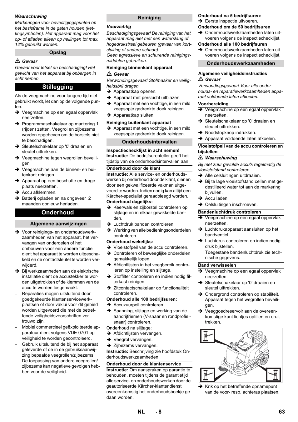 Stillegging onderhoud | Karcher KM 90-60 R Bp Pack Advanced User Manual | Page 63 / 376