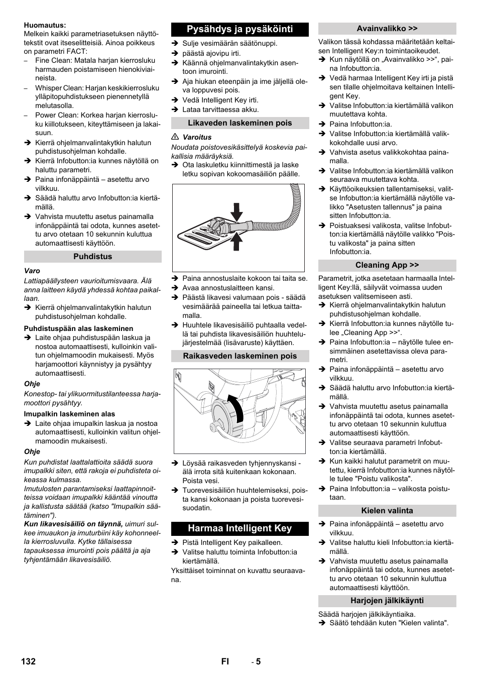 Pysähdys ja pysäköinti, Harmaa intelligent key | Karcher B 80 W User Manual | Page 132 / 310
