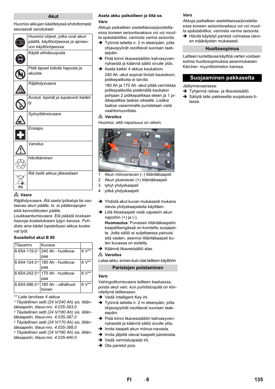 Suojaaminen pakkaselta | Karcher B 80 W User Manual | Page 135 / 310