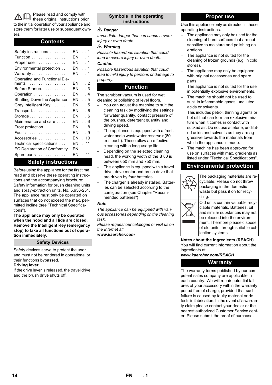 Karcher B 80 W User Manual | Page 14 / 310