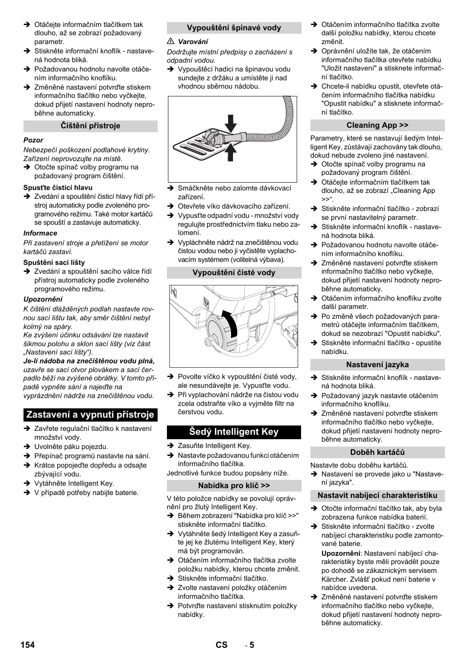 Zastavení a vypnutí přístroje, Šedý intelligent key | Karcher B 80 W User Manual | Page 154 / 310