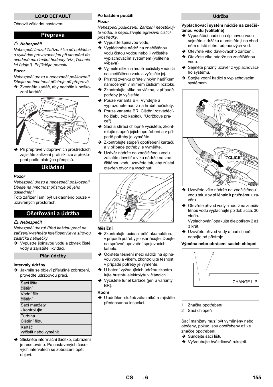 Přeprava ukládání ošetřování a údržba | Karcher B 80 W User Manual | Page 155 / 310