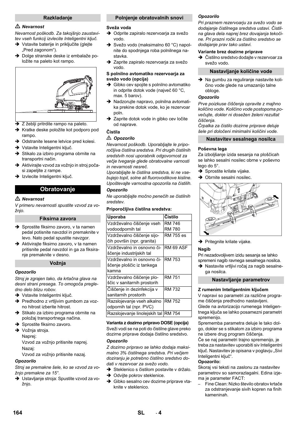 Obratovanje | Karcher B 80 W User Manual | Page 164 / 310