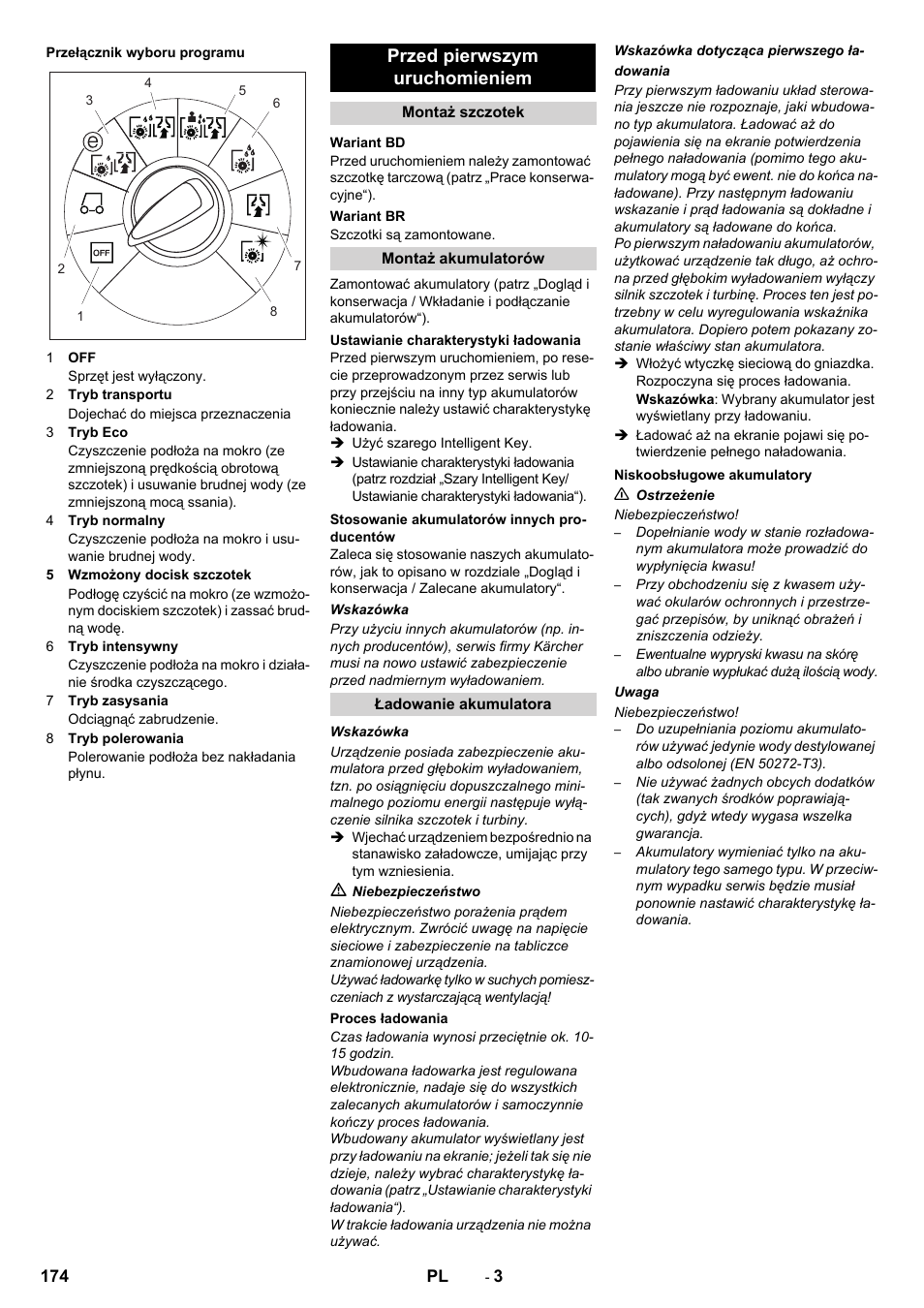 Przed pierwszym uruchomieniem | Karcher B 80 W User Manual | Page 174 / 310