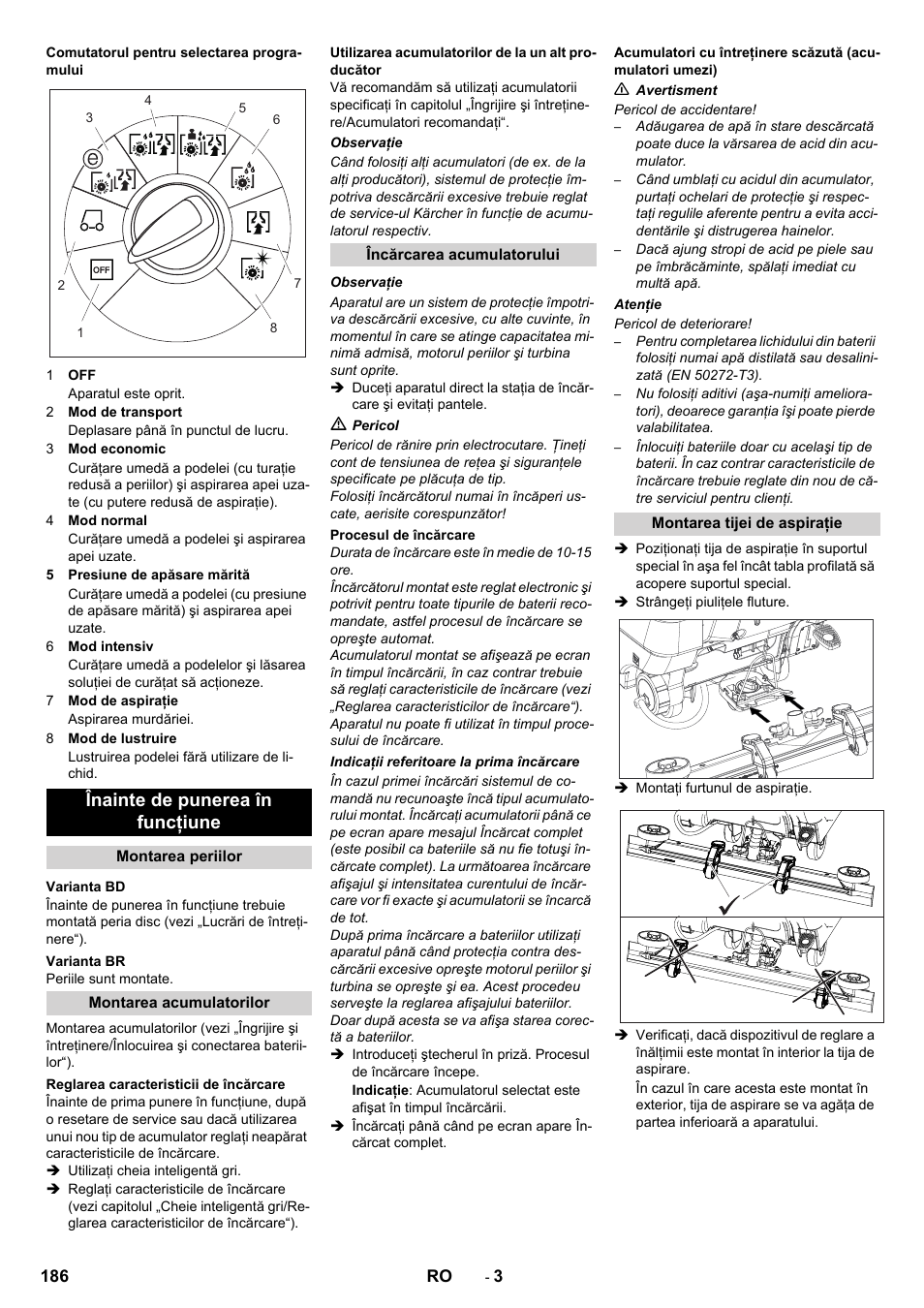 Înainte de punerea în funcţiune | Karcher B 80 W User Manual | Page 186 / 310