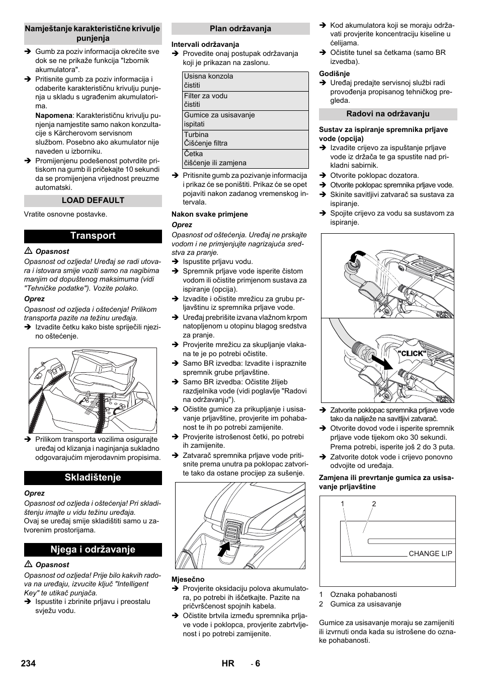 Transport skladištenje njega i održavanje | Karcher B 80 W User Manual | Page 234 / 310