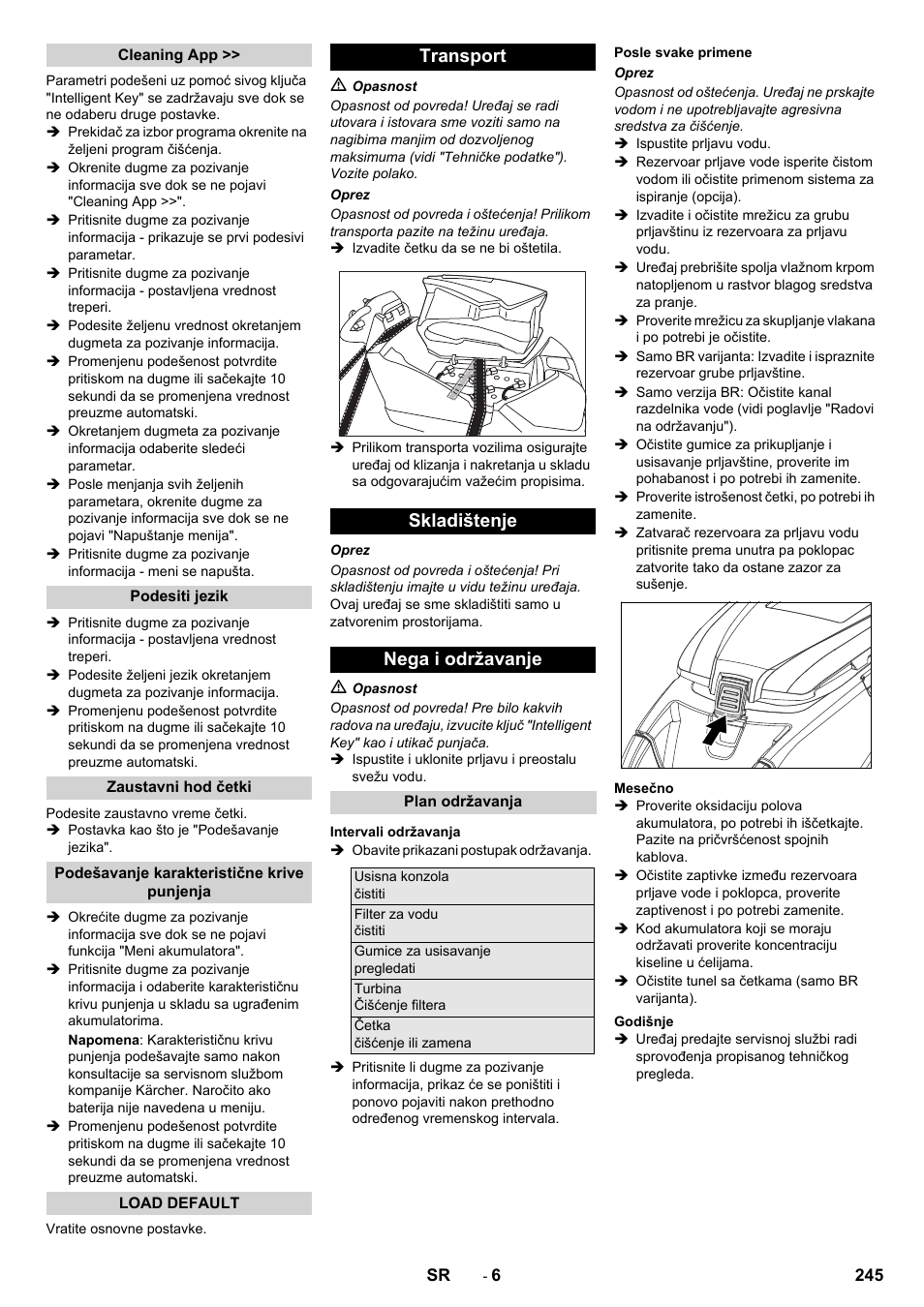 Transport skladištenje nega i održavanje | Karcher B 80 W User Manual | Page 245 / 310