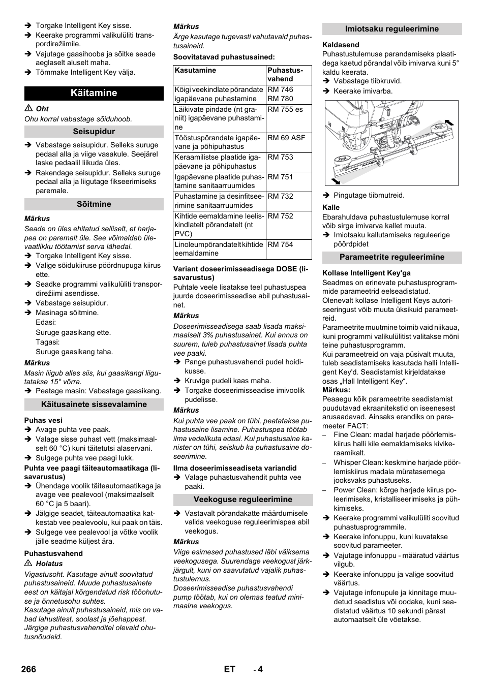 Käitamine | Karcher B 80 W User Manual | Page 266 / 310