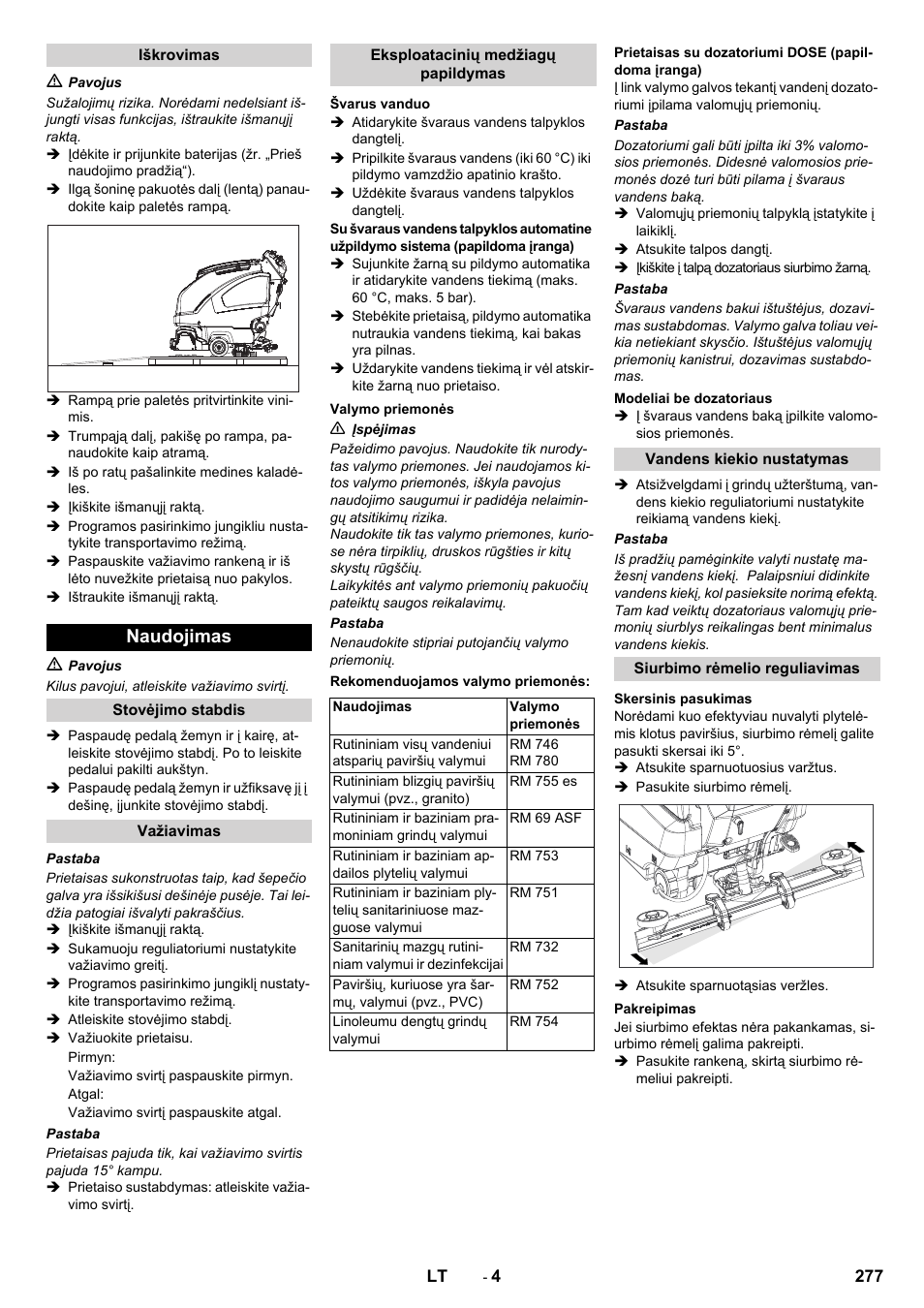 Naudojimas | Karcher B 80 W User Manual | Page 277 / 310