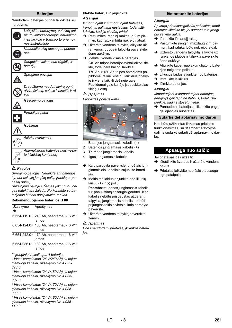 Apsauga nuo šalčio | Karcher B 80 W User Manual | Page 281 / 310