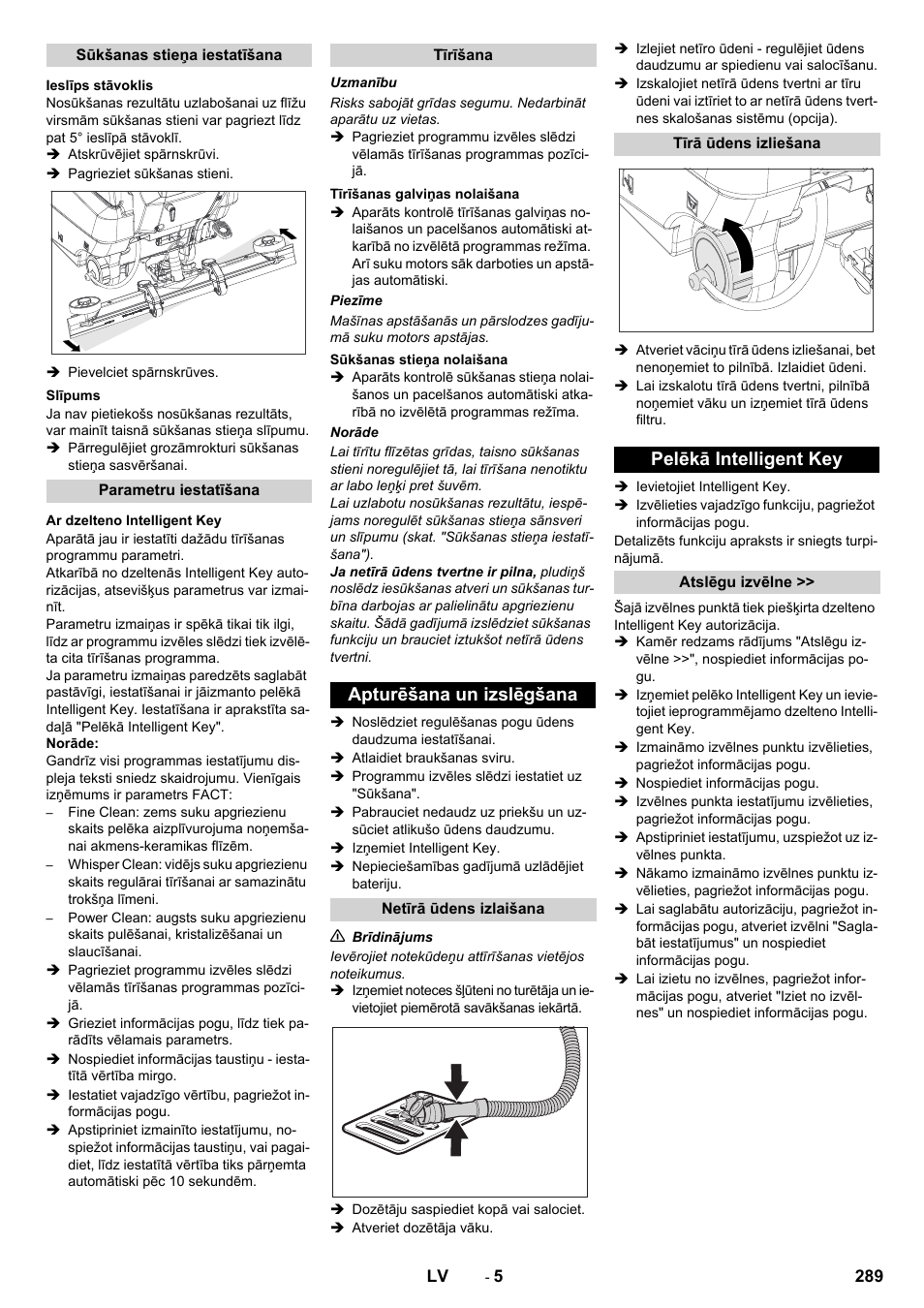 Apturēšana un izslēgšana, Pelēkā intelligent key | Karcher B 80 W User Manual | Page 289 / 310