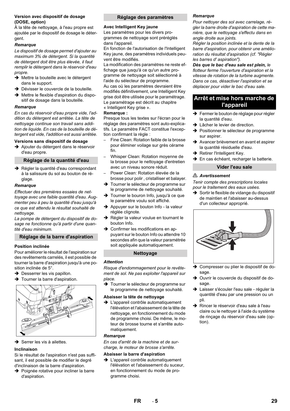 Arrêt et mise hors marche de l'appareil | Karcher B 80 W User Manual | Page 29 / 310