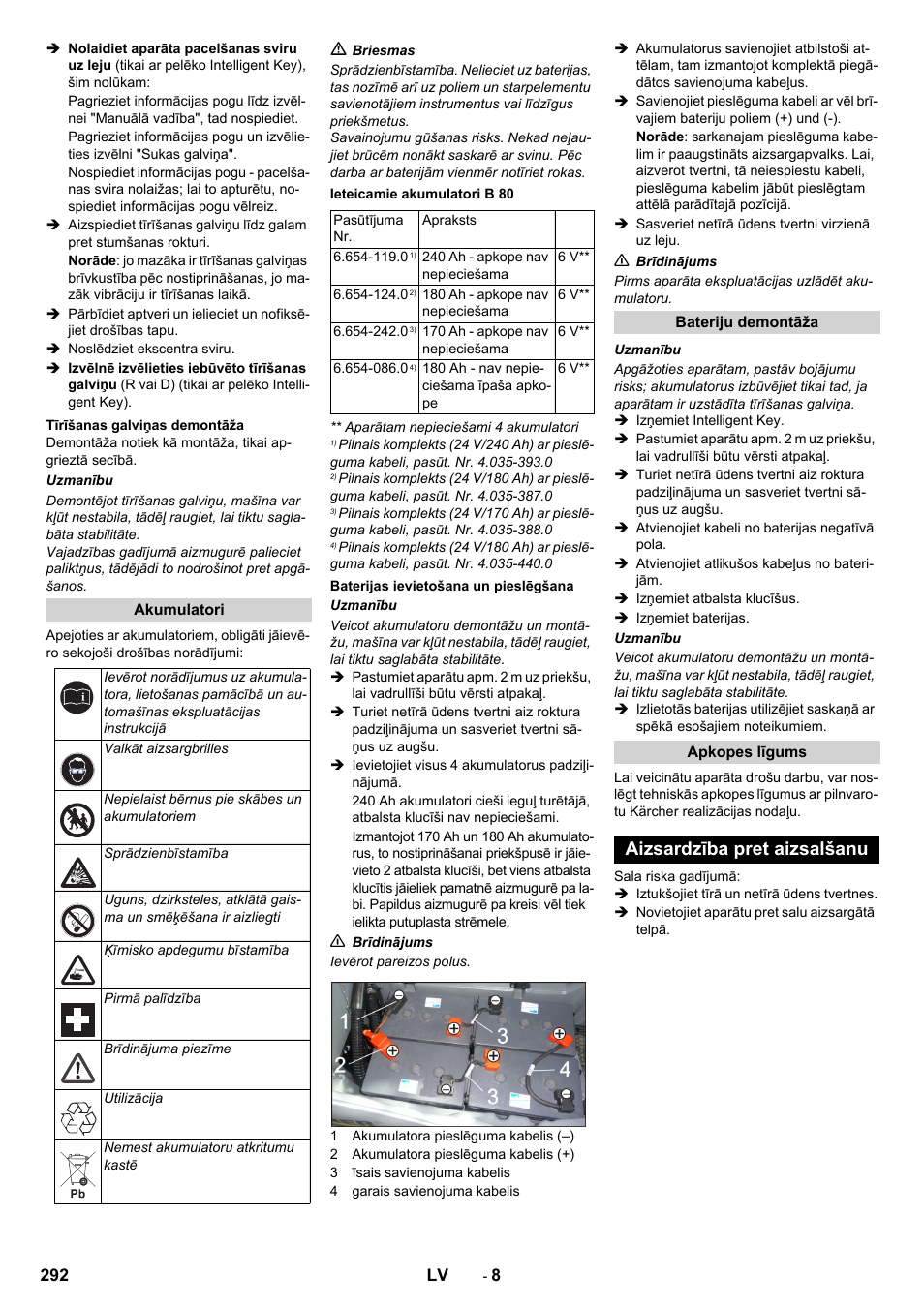 Aizsardzība pret aizsalšanu | Karcher B 80 W User Manual | Page 292 / 310