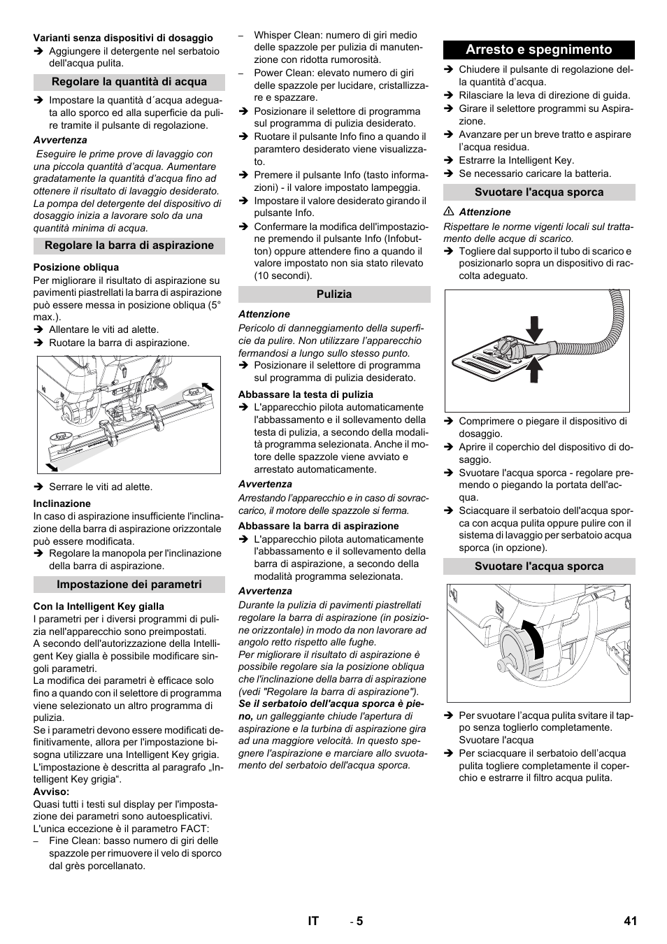 Arresto e spegnimento | Karcher B 80 W User Manual | Page 41 / 310