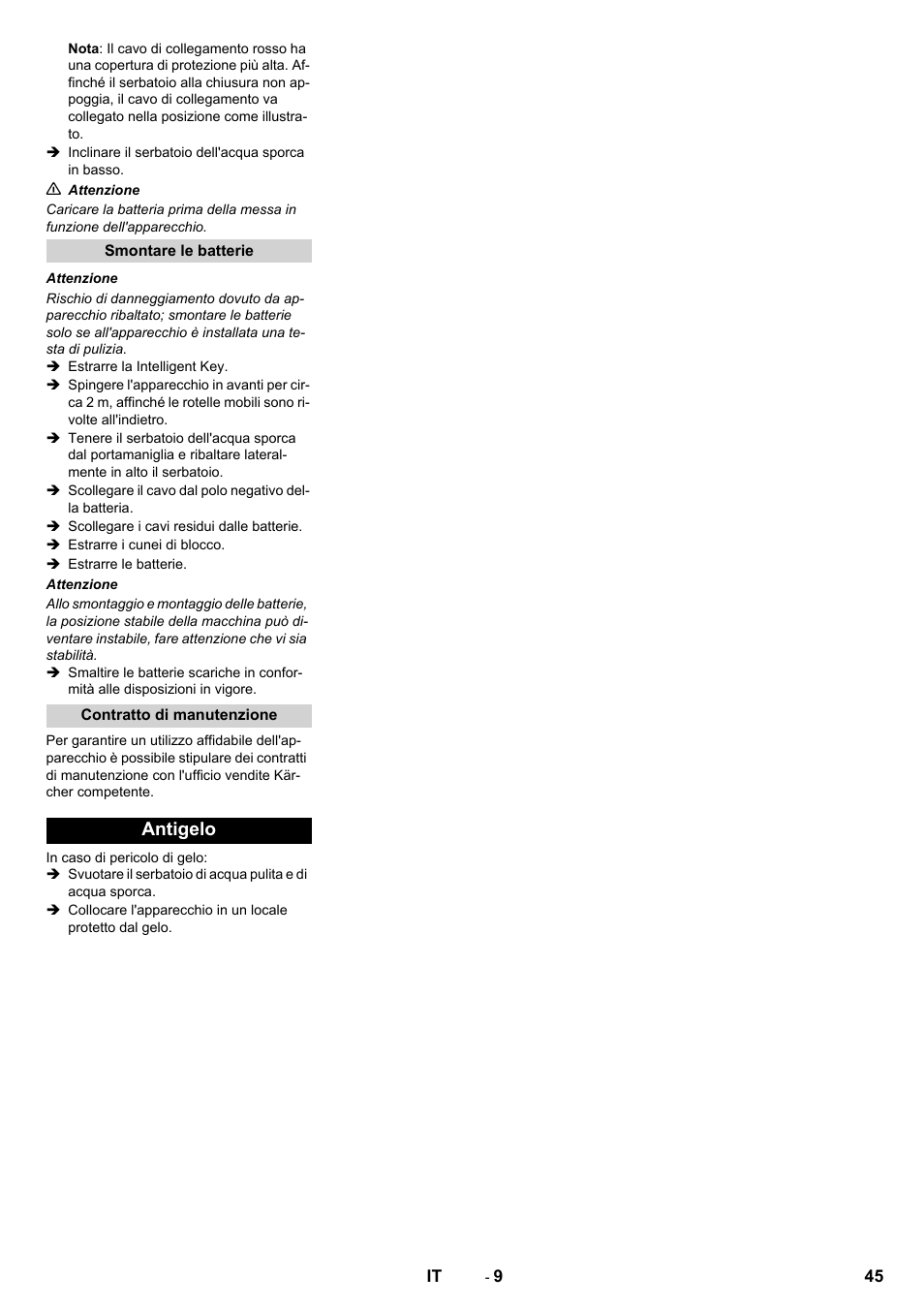 Antigelo | Karcher B 80 W User Manual | Page 45 / 310