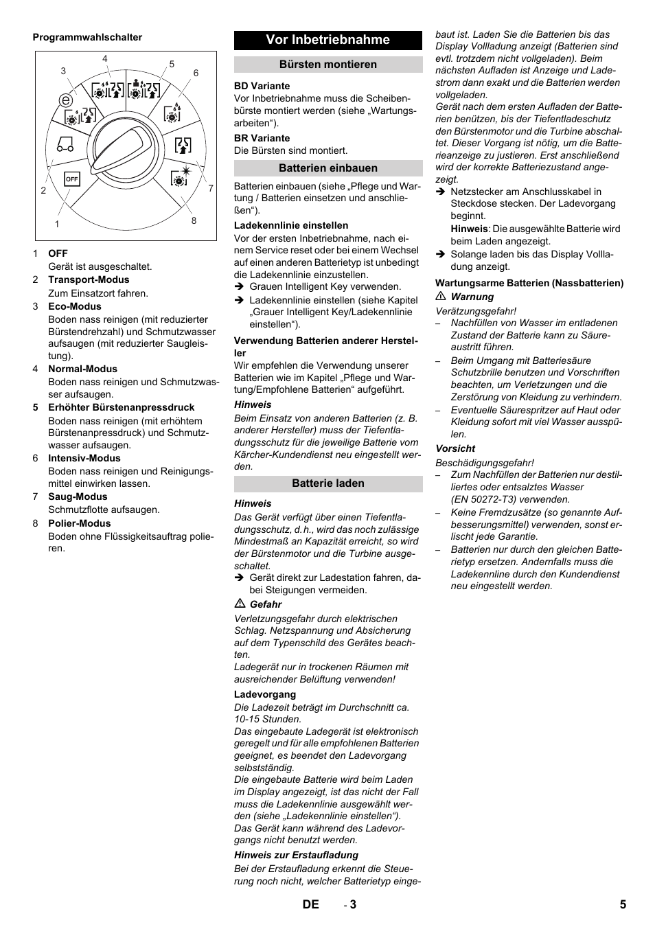 Vor inbetriebnahme | Karcher B 80 W User Manual | Page 5 / 310