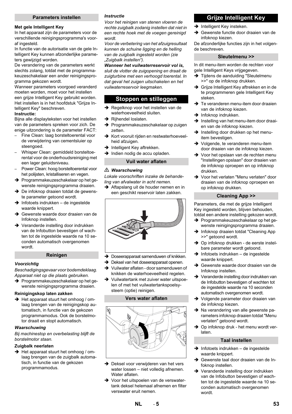 Stoppen en stilleggen, Grijze intelligent key | Karcher B 80 W User Manual | Page 53 / 310