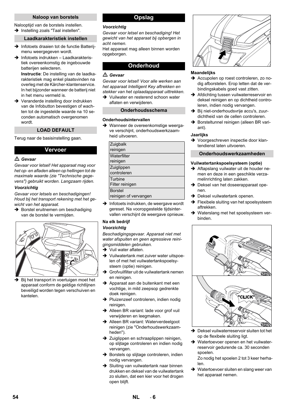 Vervoer opslag onderhoud | Karcher B 80 W User Manual | Page 54 / 310