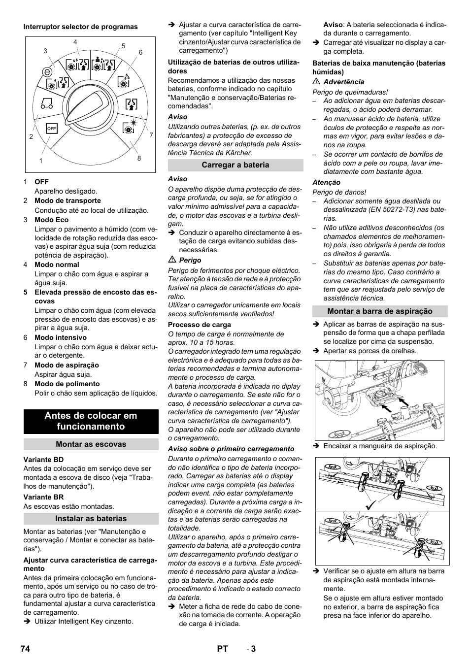 Antes de colocar em funcionamento | Karcher B 80 W User Manual | Page 74 / 310