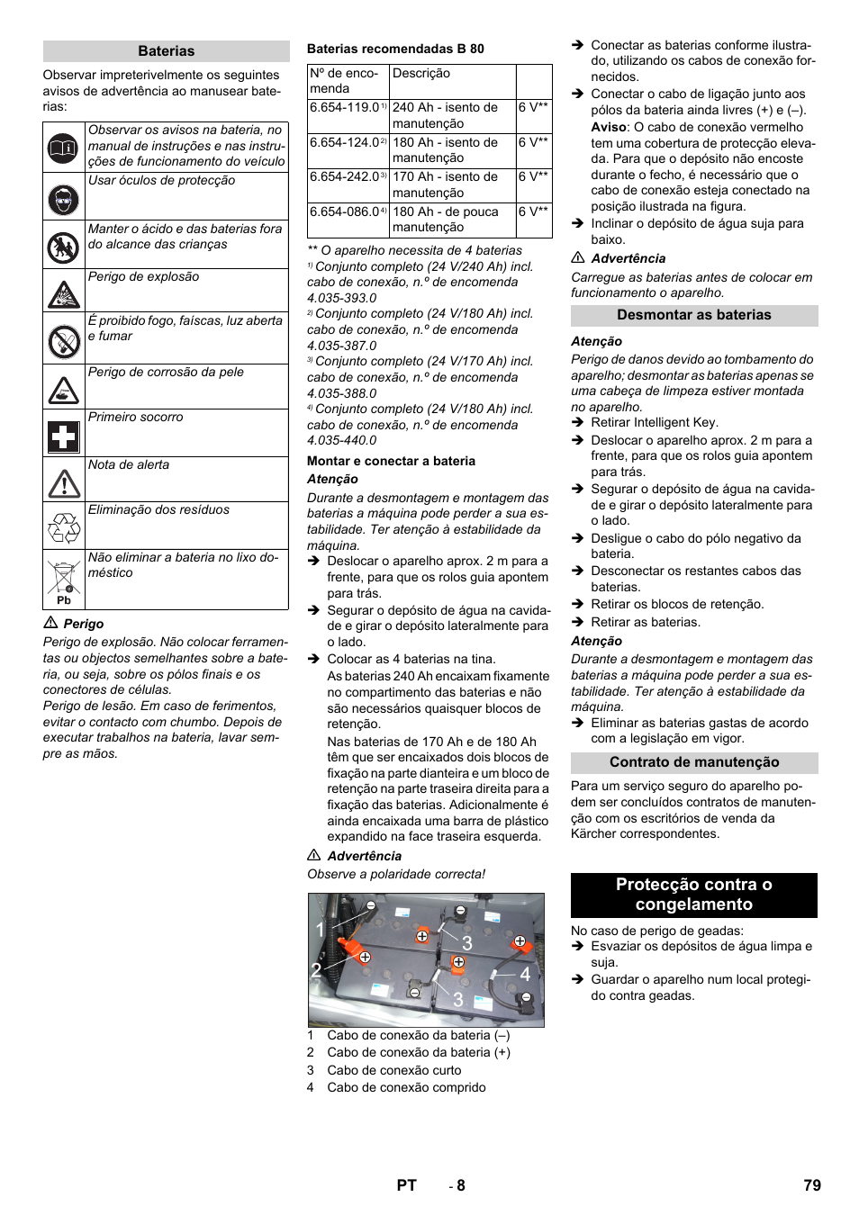 Protecção contra o congelamento | Karcher B 80 W User Manual | Page 79 / 310