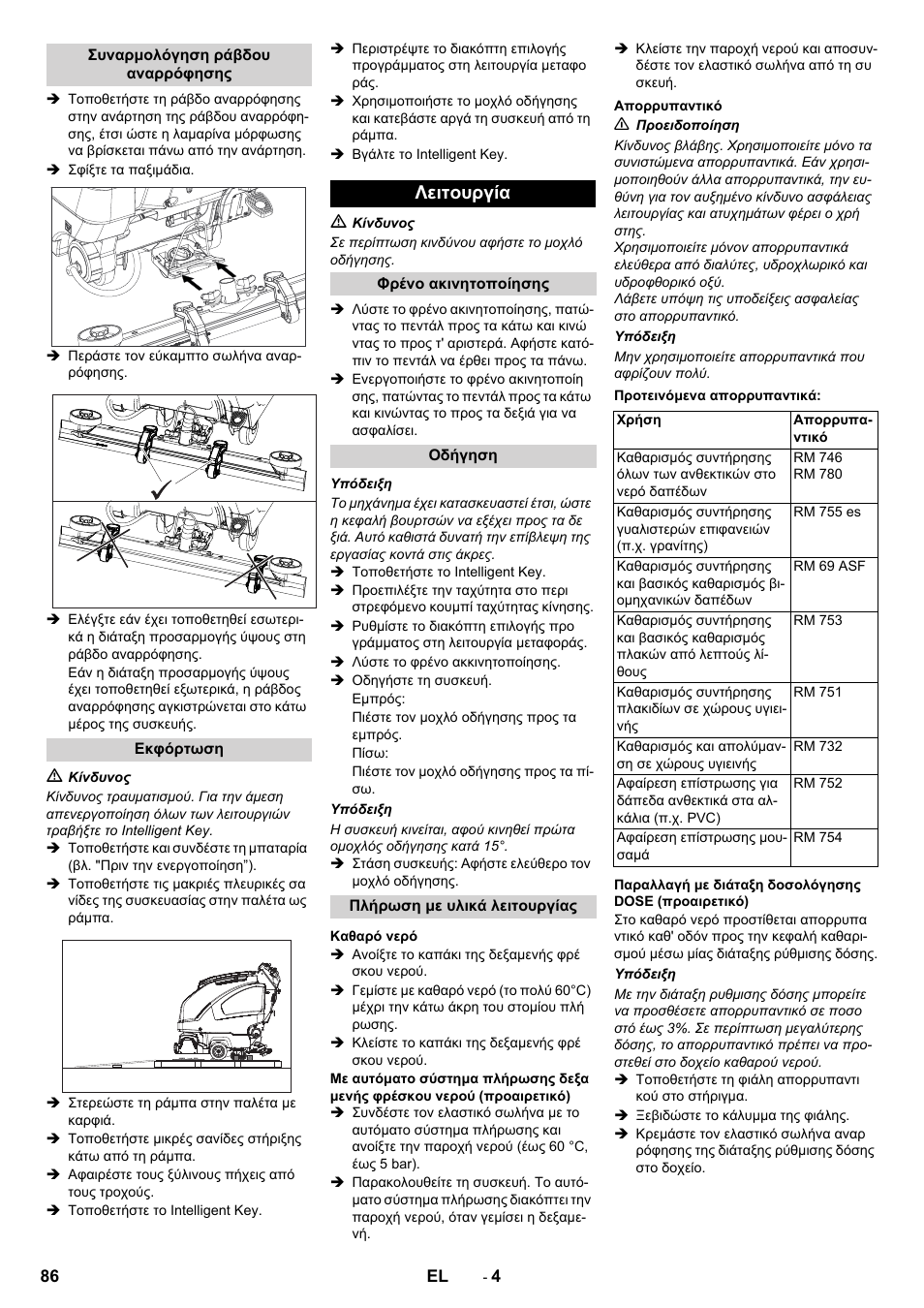 Λειτουργία | Karcher B 80 W User Manual | Page 86 / 310