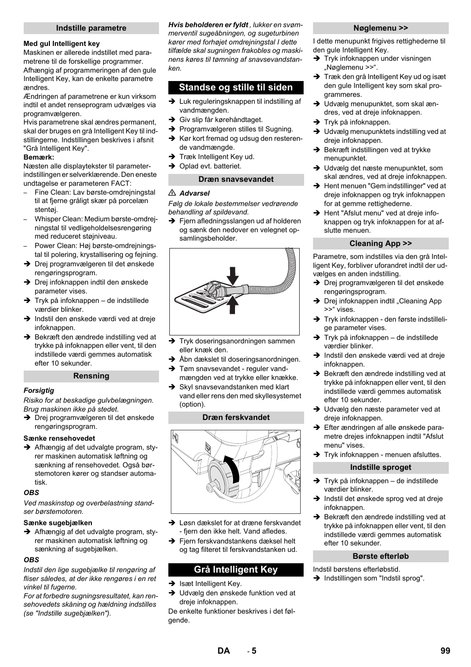 Standse og stille til siden, Grå intelligent key | Karcher B 80 W User Manual | Page 99 / 310