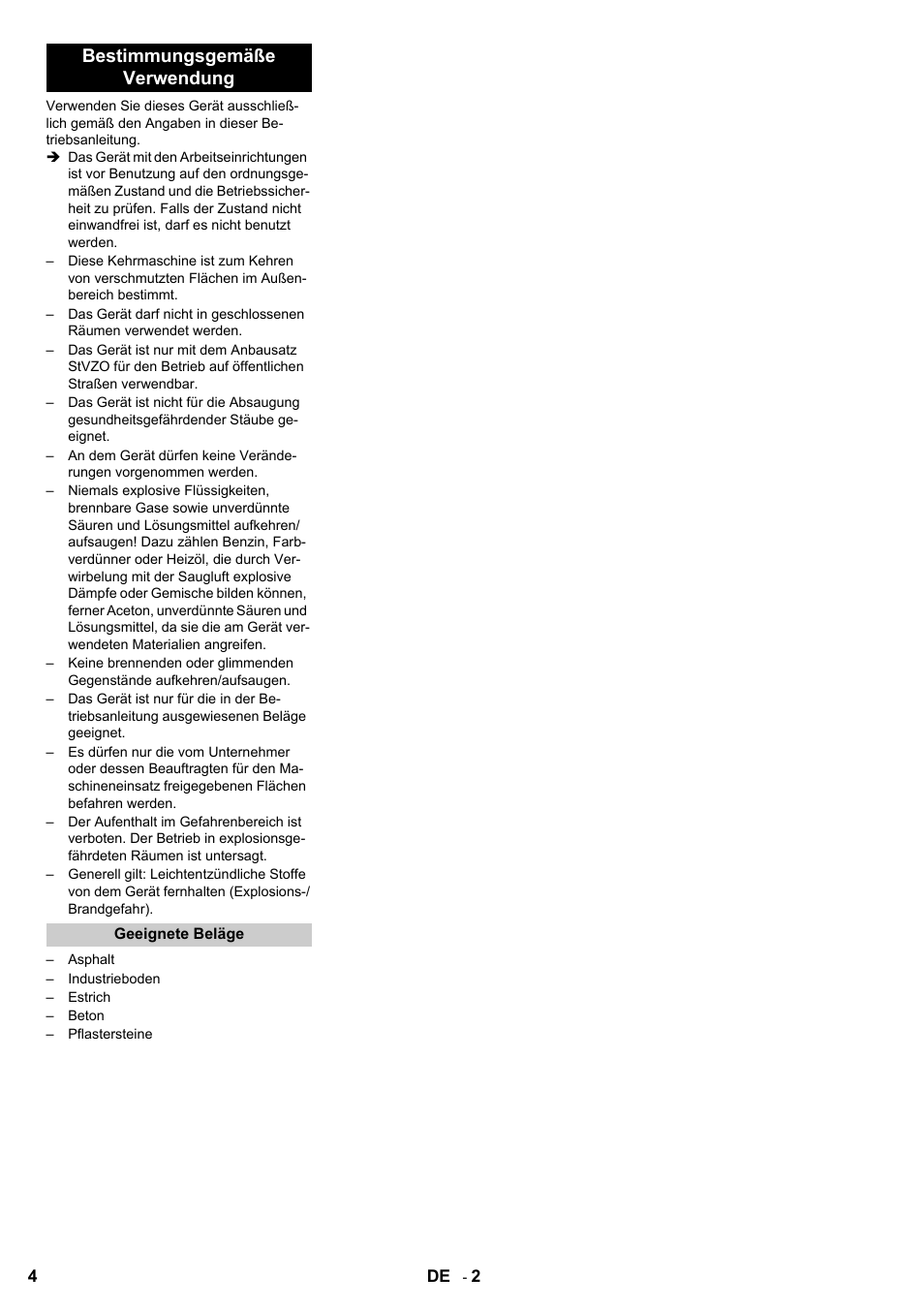 Bestimmungsgemäße verwendung | Karcher KMR 1250 D KAT User Manual | Page 4 / 124