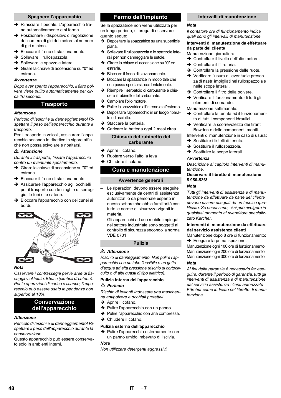 Cura e manutenzione | Karcher KMR 1250 D KAT User Manual | Page 48 / 124