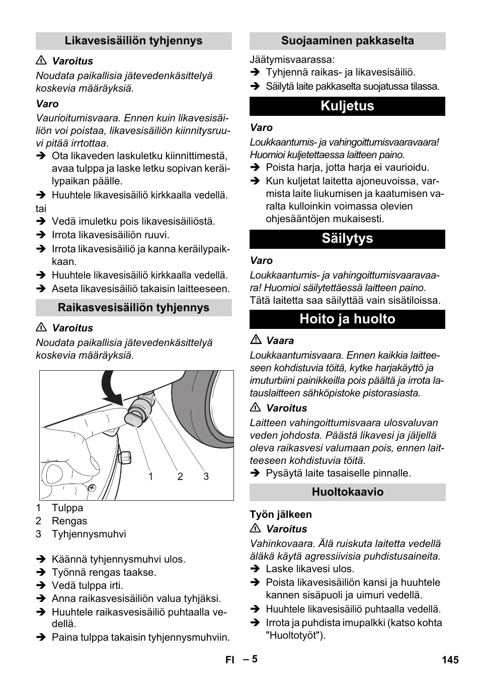 Kuljetus säilytys hoito ja huolto | Karcher BD 40-12 C Bp Pack User Manual | Page 145 / 374