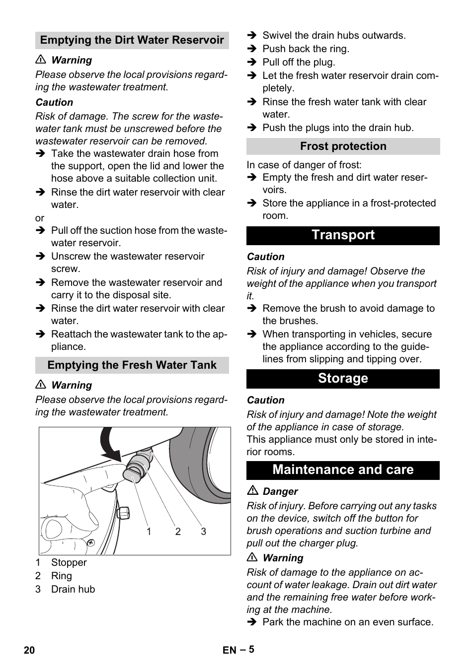 Transport storage maintenance and care | Karcher BD 40-12 C Bp Pack User Manual | Page 20 / 374