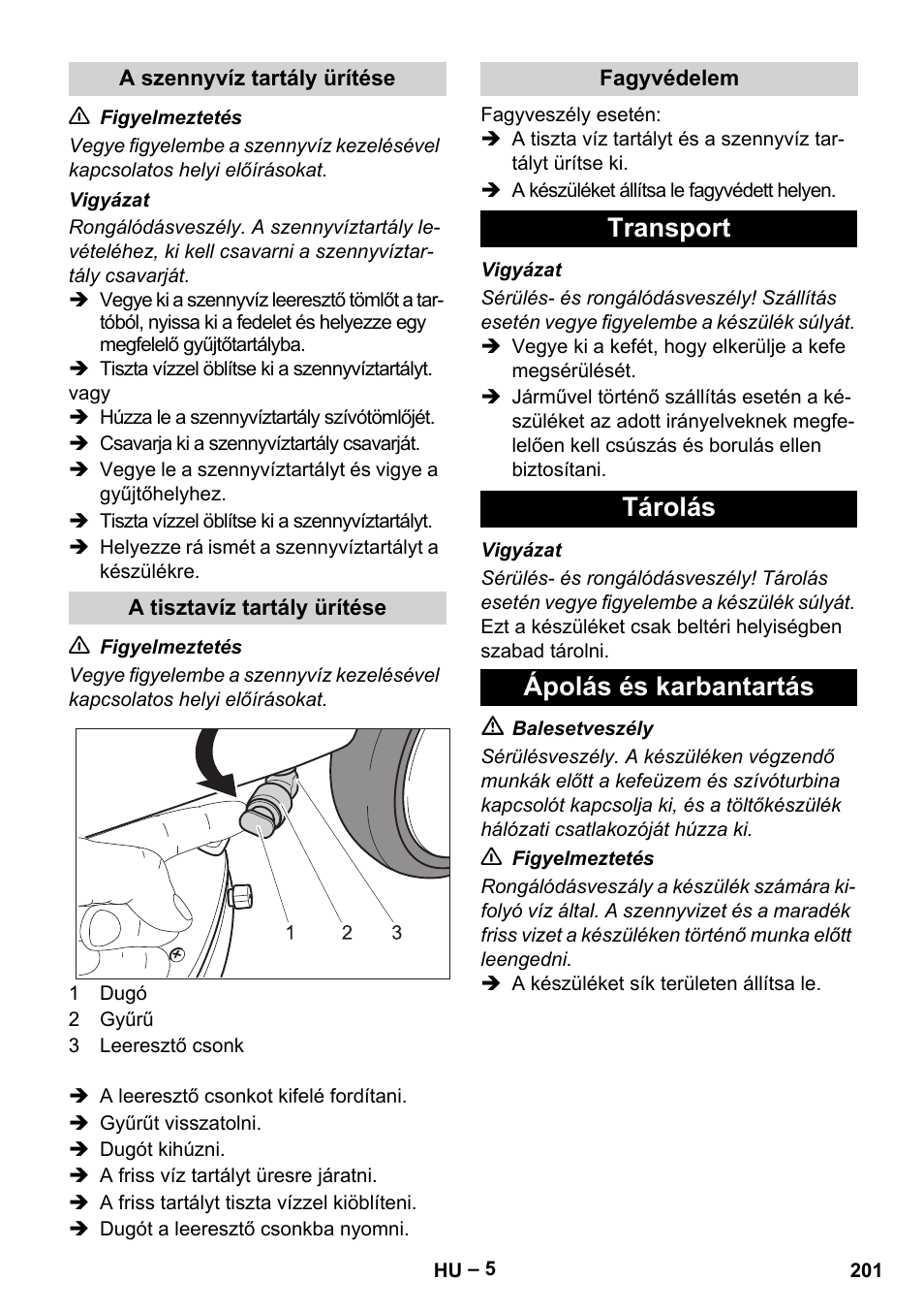 Transport tárolás ápolás és karbantartás | Karcher BD 40-12 C Bp Pack User Manual | Page 201 / 374