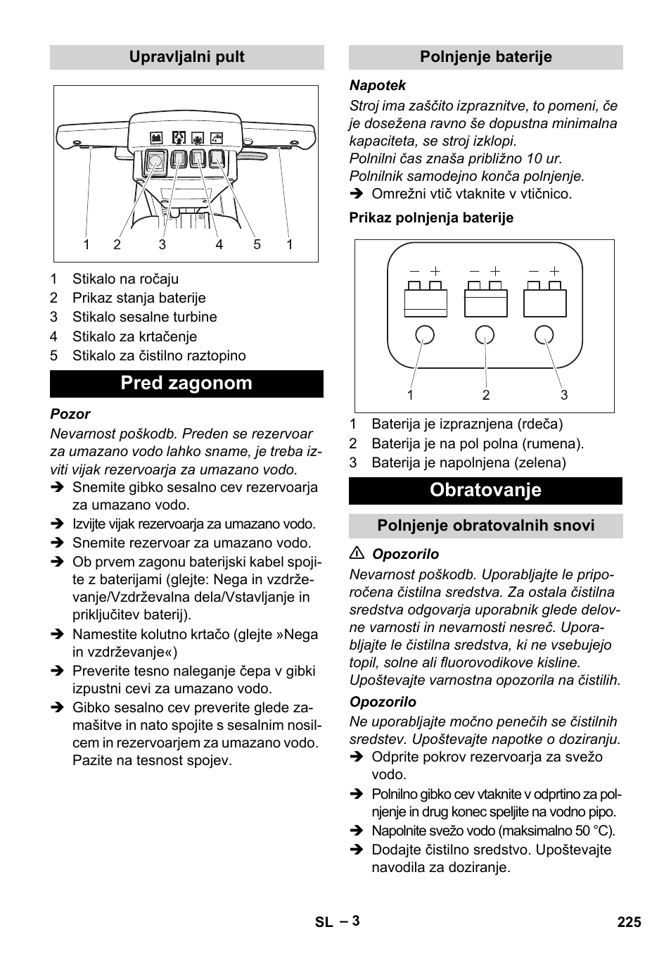 Pred zagonom, Obratovanje | Karcher BD 40-12 C Bp Pack User Manual | Page 225 / 374