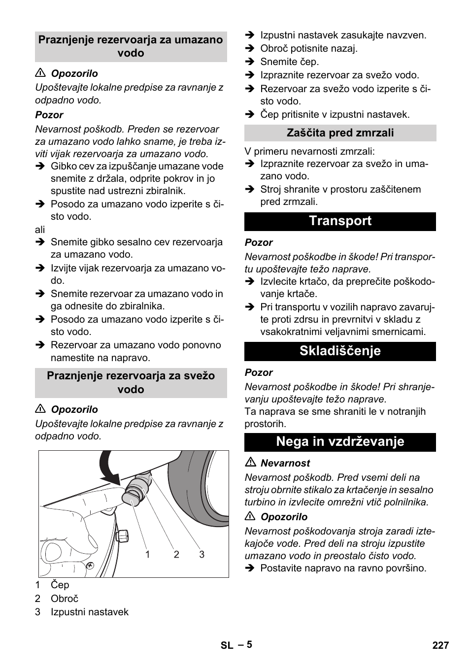 Transport skladiščenje nega in vzdrževanje | Karcher BD 40-12 C Bp Pack User Manual | Page 227 / 374