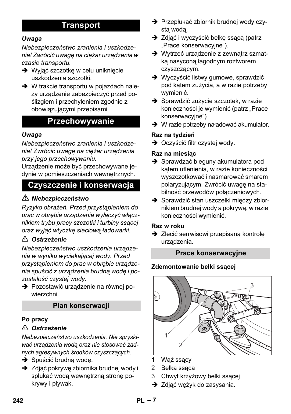 Transport przechowywanie czyszczenie i konserwacja | Karcher BD 40-12 C Bp Pack User Manual | Page 242 / 374
