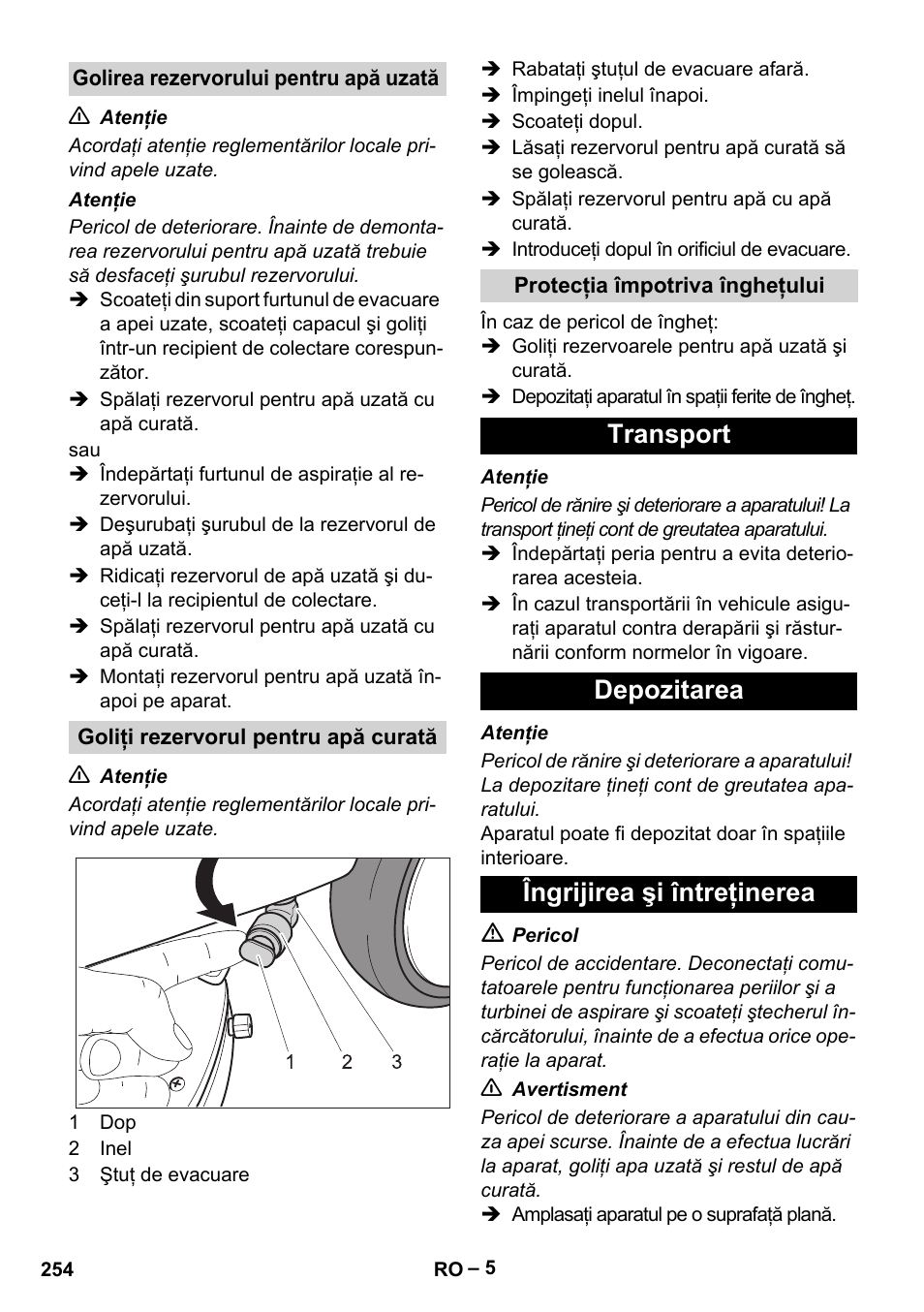 Transport depozitarea îngrijirea şi întreţinerea | Karcher BD 40-12 C Bp Pack User Manual | Page 254 / 374