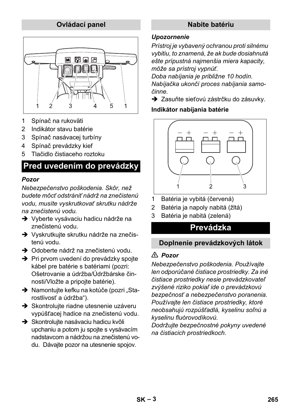 Pred uvedením do prevádzky, Prevádzka | Karcher BD 40-12 C Bp Pack User Manual | Page 265 / 374