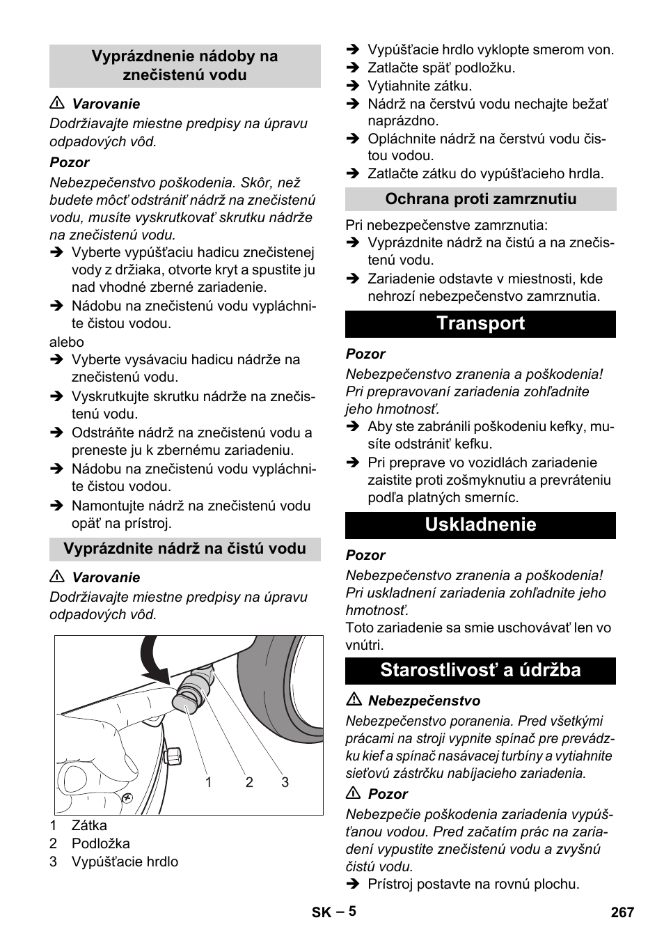 Transport uskladnenie starostlivosť a údržba | Karcher BD 40-12 C Bp Pack User Manual | Page 267 / 374