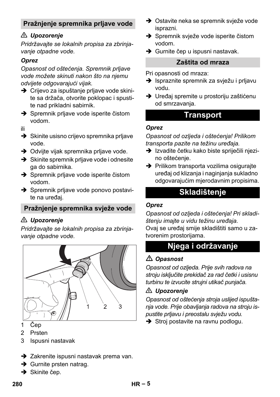Transport skladištenje njega i održavanje | Karcher BD 40-12 C Bp Pack User Manual | Page 280 / 374