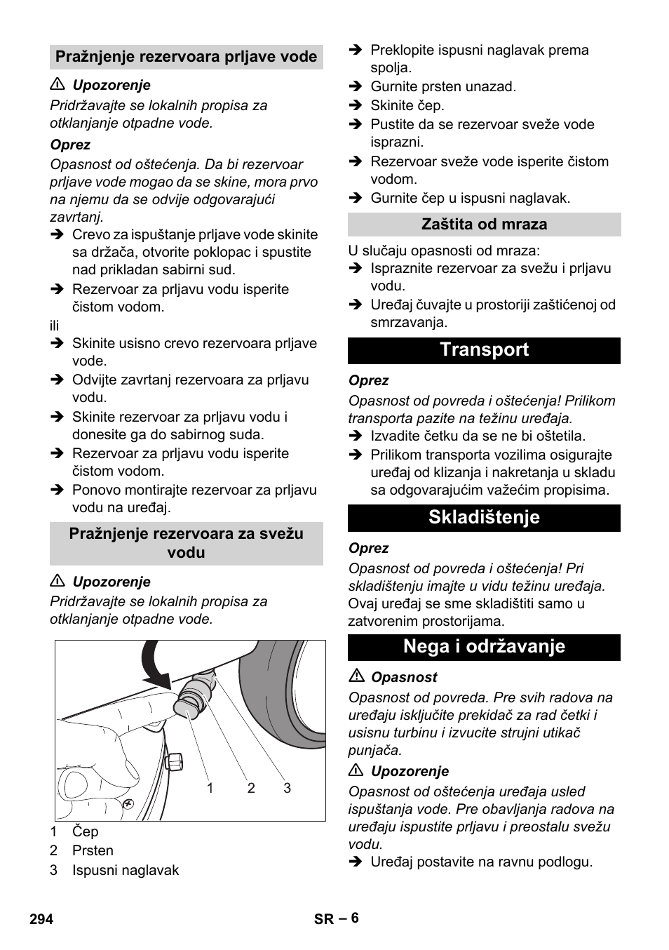 Transport skladištenje nega i održavanje | Karcher BD 40-12 C Bp Pack User Manual | Page 294 / 374