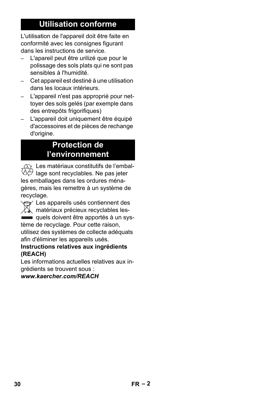 Utilisation conforme protection de l’environnement | Karcher BD 40-12 C Bp Pack User Manual | Page 30 / 374