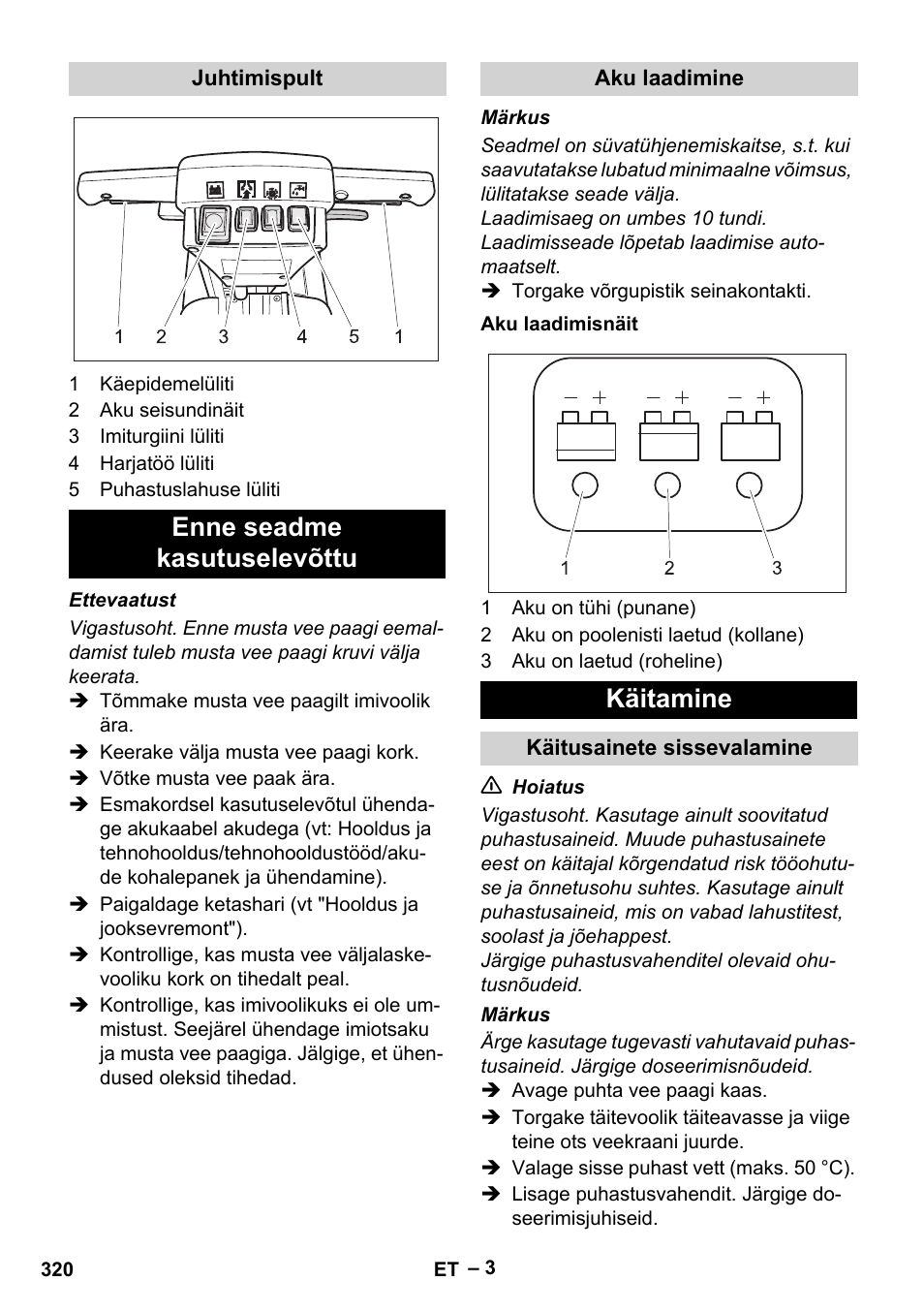 Enne seadme kasutuselevõttu, Käitamine | Karcher BD 40-12 C Bp Pack User Manual | Page 320 / 374
