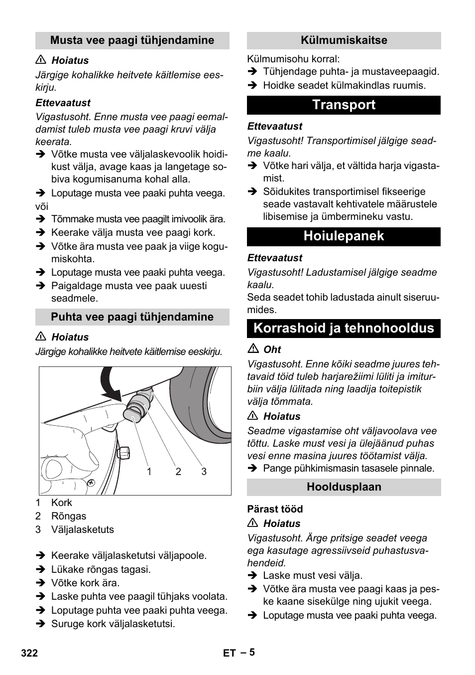 Transport hoiulepanek korrashoid ja tehnohooldus | Karcher BD 40-12 C Bp Pack User Manual | Page 322 / 374