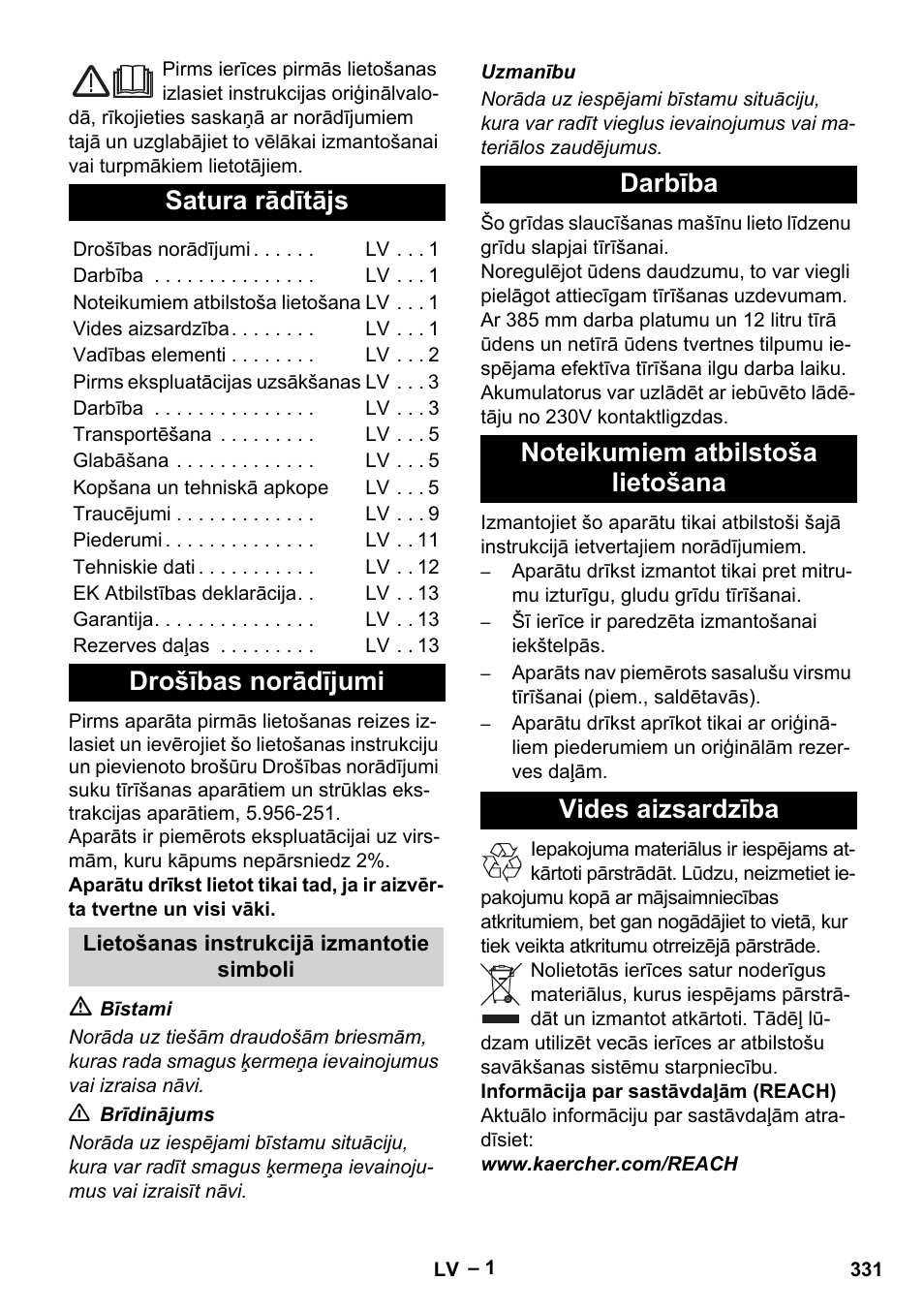 Latviešu, Satura rādītājs, Drošības norādījumi | Karcher BD 40-12 C Bp Pack User Manual | Page 331 / 374