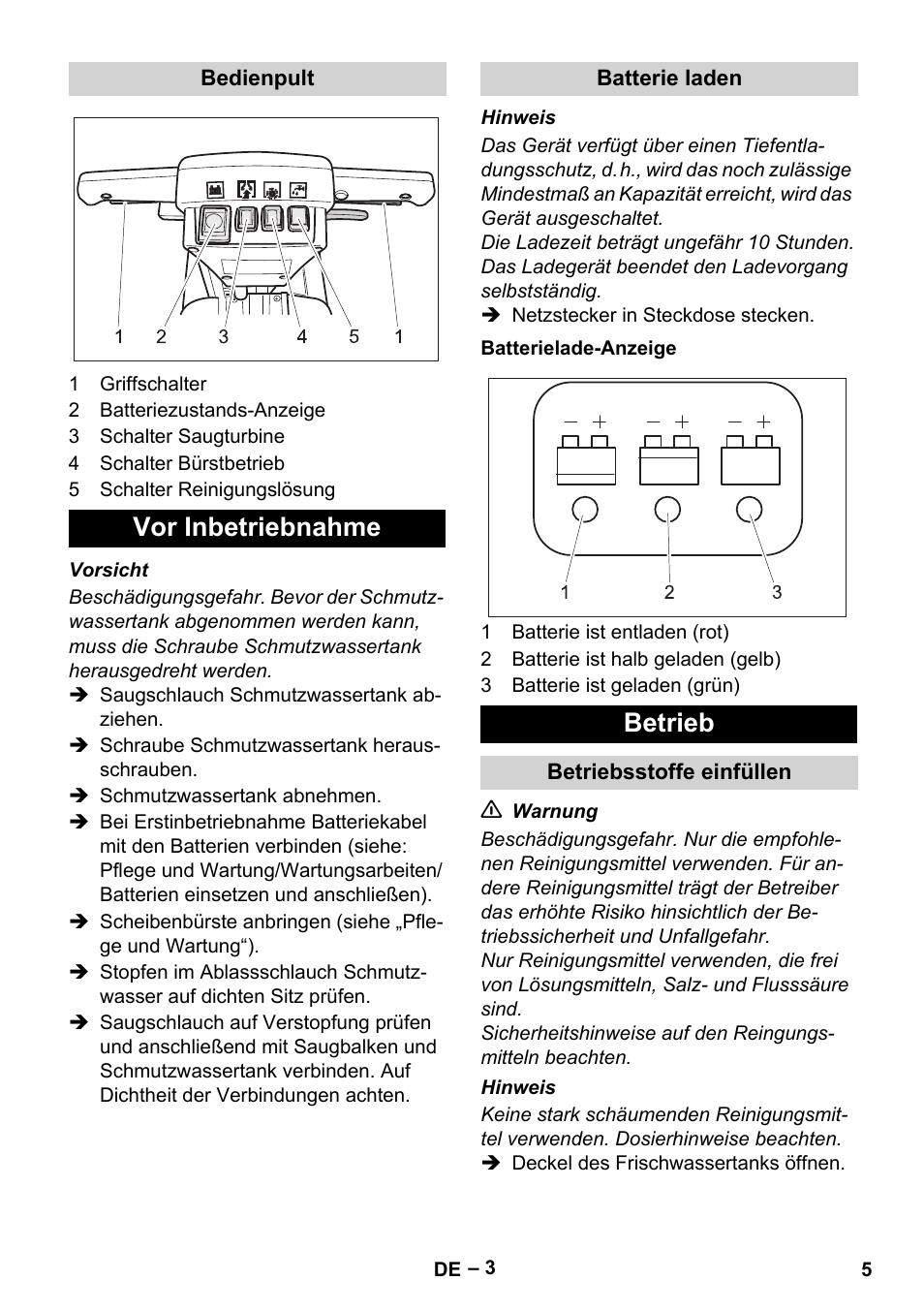 Vor inbetriebnahme, Betrieb | Karcher BD 40-12 C Bp Pack User Manual | Page 5 / 374