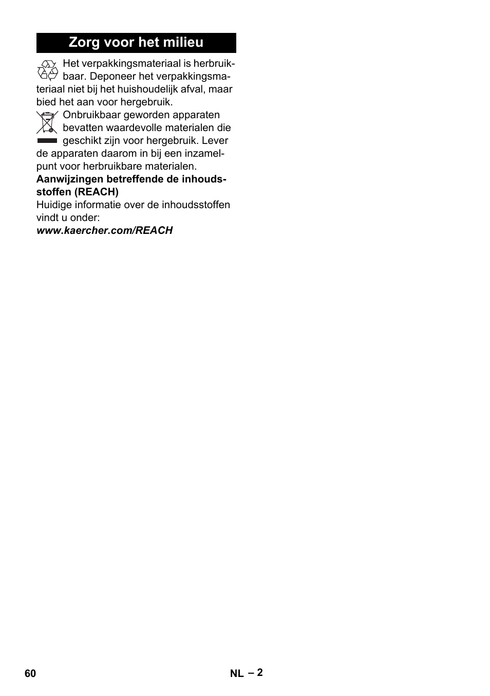 Zorg voor het milieu | Karcher BD 40-12 C Bp Pack User Manual | Page 60 / 374