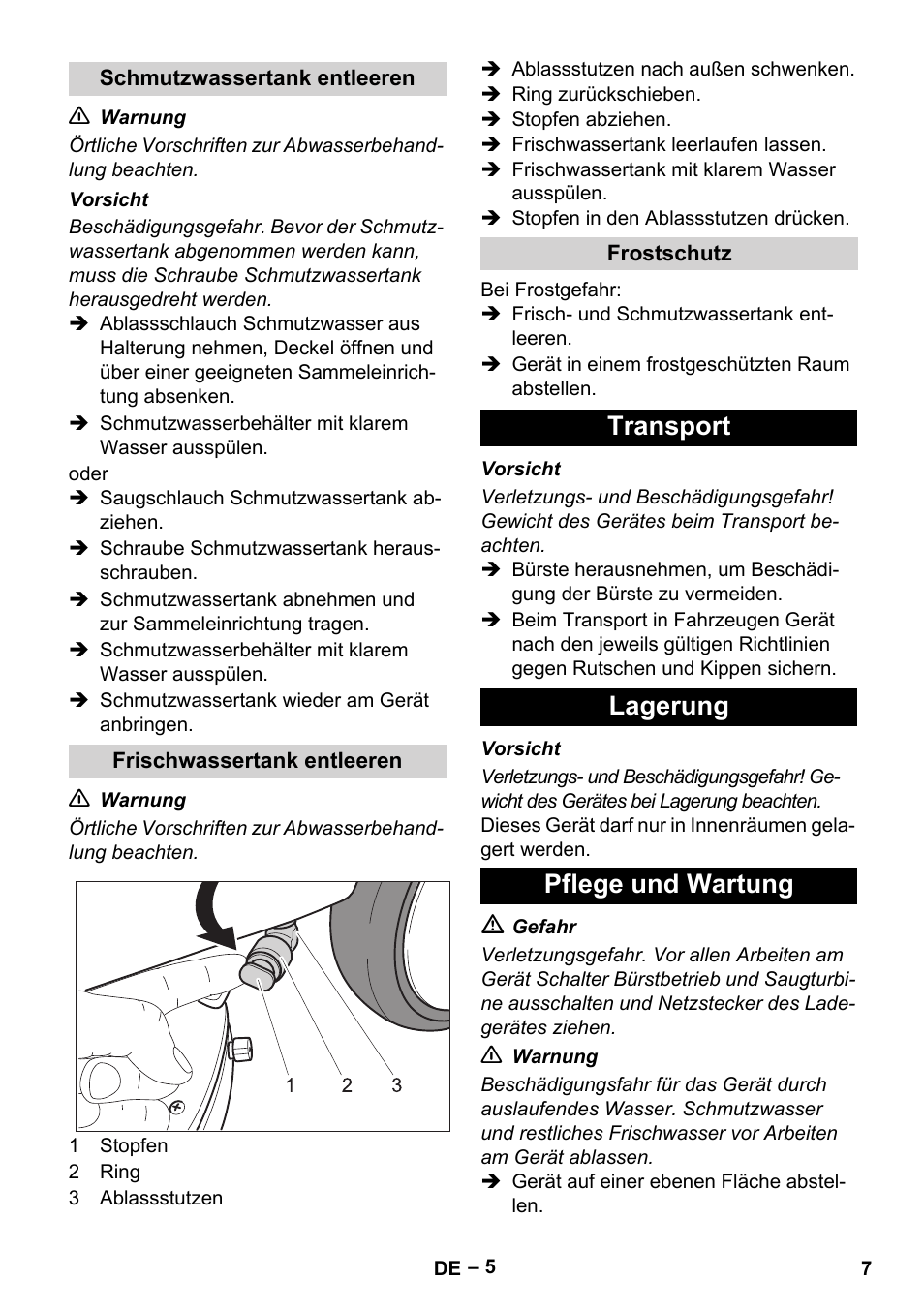 Transport lagerung pflege und wartung | Karcher BD 40-12 C Bp Pack User Manual | Page 7 / 374